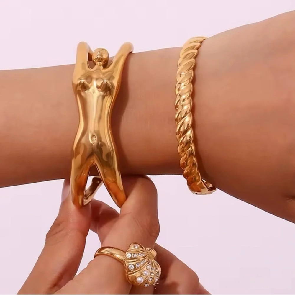 Gold-Tone Sculptural Cuff Bracelet ✨ - Picture 4 of 11